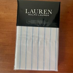 Ralph Lauren Spencer Sateen Two Standard Pillowcases Stripe Aqua Blue